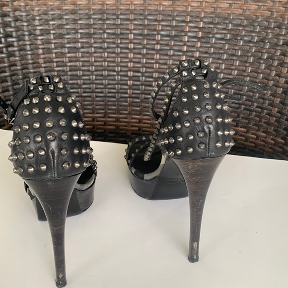 Burberry Woman's Black Open Toe Gunmetal Studded Stiletto Pumps - Picture 15 of 16
